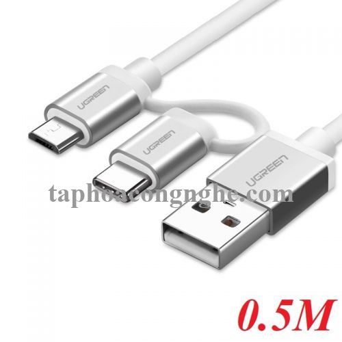 Ugreen 20871 0.5M màu trắng Dây USB 2.0 sang Type-C đầu nhôm US177 30020871